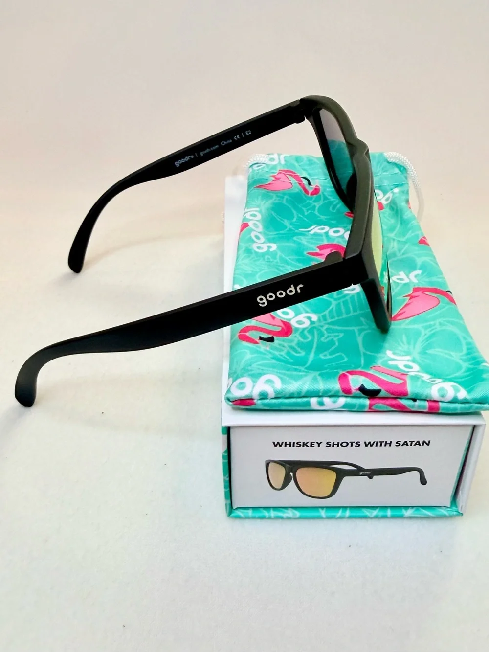 Goodr Whiskey Shots with Satan - Black Sunglasses with Gold Mirror Lenses
